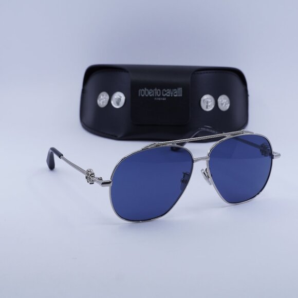 Final Price! Roberto Cavalli SRC008V 0579 Palladium/Blue Sunglasses - Picture 1 of 9